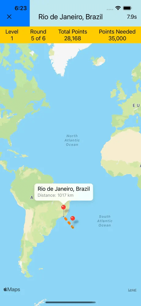 Guessography map gameplay