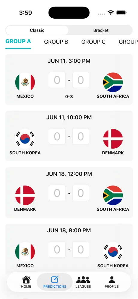 WC Predictor match predictions